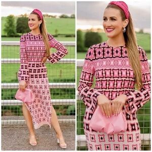 Zara Pink and Black Geometric Midi Dress